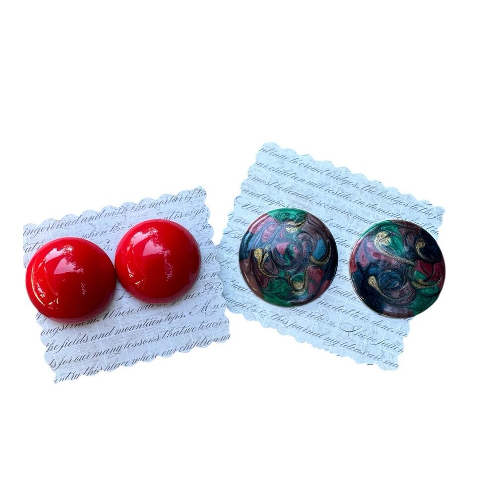 Vintage Retro Large Round Red Earring Bundle 80S